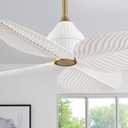 52" Tropical Ceiling Fans, Flush Mount Palm Leaf Ceiling Fan no Light, Indoor Ceiling Fans Without Light for Living Room Bedroom Kitchen Covered Gazebo, APP and Remote Control-White Gold