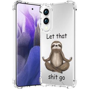 Compatible for Samsung Galaxy S25 Edge Case Clear Cute for Women - Rugged Phone Cases Funda Protector Cover Skin (Brown Bradypod Sloth Meditating)