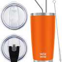 WETOWETO 20oz Insulated Stainless Steel Tumbler, Double Wall Vacuum Leak-proof Travel Coffee Mug, Powder Coated Water Cup (Orange, 1 Pack)