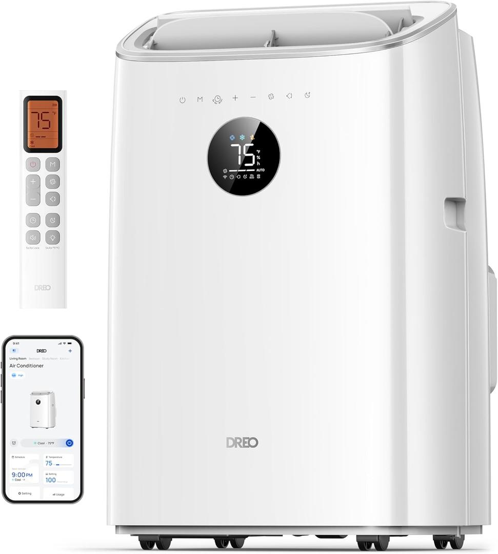 Dreo Portable Air Conditioners, 10,000 BTU Air Conditioner for Bedroom with Drainage-free Cooling, 45dB Quiet, APP/Voice/Remote, 24h Timer with Fan & Dehumidifier, Smart AC Unit for Room Indoors (White)