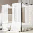 Akiky Canopy Bed Curtains with Light Princess Bed Canopy Scarf for Full/Queen Metal Bed Frame,Wood Frame Bed-2 Panel Sheer Curtain(Full/Queen,White)