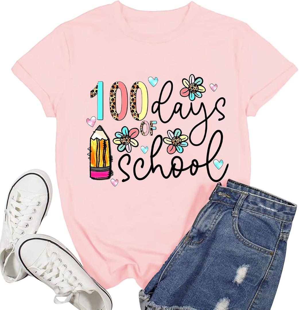 Read Shirt for Women-Reading Rainbow Short Sleeve Reading Teacher Tee Cute Librarian Shirt (Pink, XL)