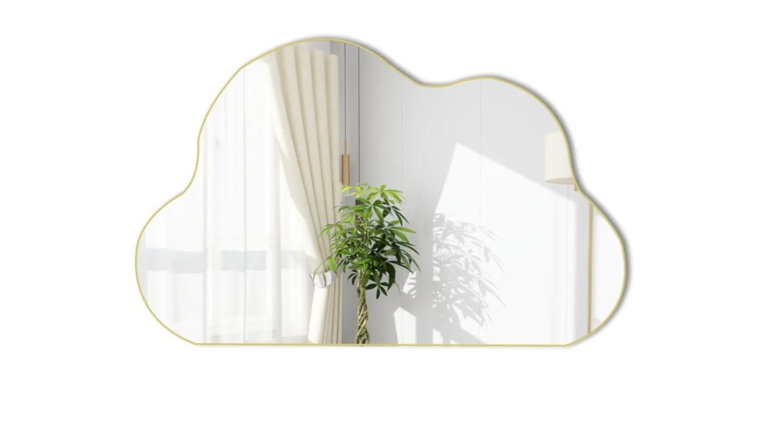 POZINO Gold Irregular Mirror, 33.5"x20.5" Cloud Shaped Mirrors, Asymmetrical Wall Mirror, Abstract Funky Frameless Mirrors for Living Room Bathroom Bedroom Entryway Fireplace
