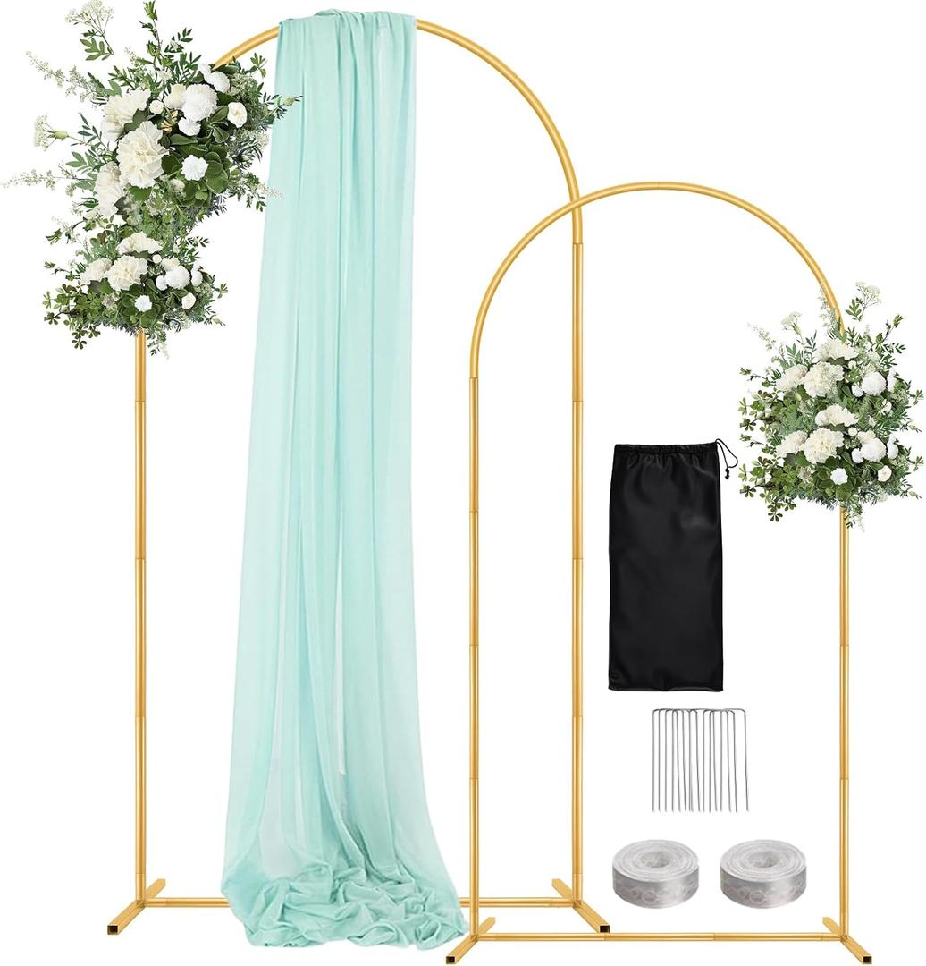 WellSign Wedding Arch Backdrop Stand 7.2FT, 6FT Set of 2, Gold Metal Balloon Arch kit Stand for Gender Reveal Ceremony Engagement Anniversary Bridal Valentine Party Event Decoration