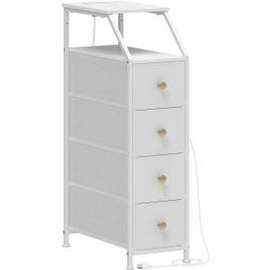 Dresser Tall Skinny Storage Tower Vertical Slim Chest of Drawers with Charging Station Small Nightstand Side Table for Bedroom, Bathroom, Small Spaces (White, 4 Drawers