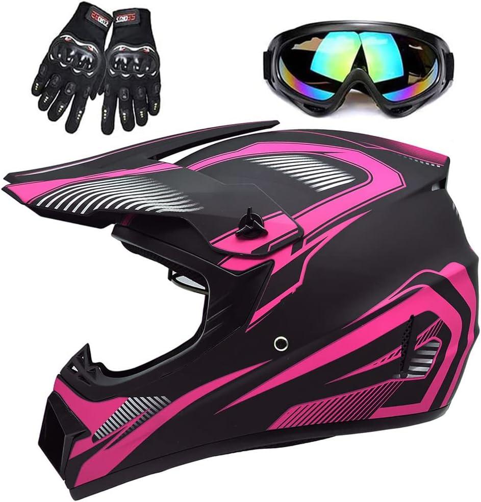 Adult 4 Wheeler Helmet, Motocross Helmet DOT/FMVSS-218 Certification Comfortable and Breathable Full Helmets for Locomotives Used in All Seasons (Large, Pink)