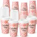 Tioncy 60 Pcs 12oz Galentine's Day Coffee Paper Cups with Lids Hot Cocoa Cups Galentine's Day Paper Beverage Tumbler Hot Chocolate Cocoa Container for Women Valentines Friends Female Sister (Pink)