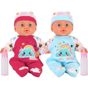 2 Pack Twin Baby Dolls Playset - 12" Realistic Soft Body Talking Newborn Boy & Girl Toy Dolls with Magic Milk Bottles Accessories for Kids Imaginative Pretend Play Nursing