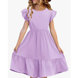 Girls Dresses Kids Summer Double Layer Ruffle Sleeve Dress 5-14 Years