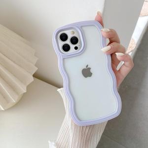 QLTYPRI Compatible with iPhone 15 Pro Max Case, Cute Curly Wave Frame Clear Case for Girls Women, Transparent Soft Silicone TPU Bumper Shockproof Phone Cover for iPhone 15 Pro Max - Purple