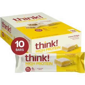 think! Protein Bars, High Protein Snacks, Gluten Free, Kosher Friendly, Lemon Delight, Nutrition Bars, 2.1 Oz per Bar, 10 Count, Best By: 02 DEC 2026