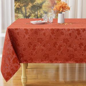 misaya Rectangle Thanksgiving Tablecloth, Waterproof Jacquard Fall Table Cloth, Damask Cloth Table Cover for Harvest Decor (60" x 84", Rust Maple Leaf)
