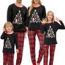 MyFav Matching Family Christmas Pajamas Set Soft Holiday Clothes Sleepwear (Black, L)