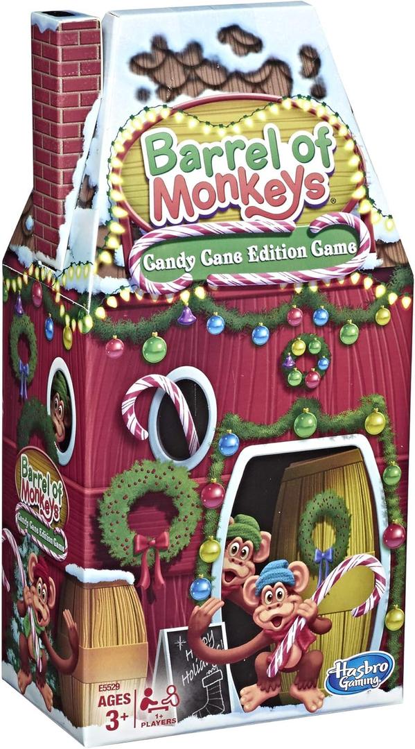 Hasbro Gaming Barrel of Monkeys: Candy Cane Holiday Edition Game for Kids Ages 3+