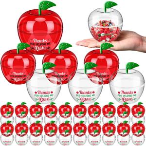 Mimorou 48 Pack Back to School Teacher Gifts Bulk Clear Red Plastic Apple Containers Apple Shaped Candy Jar Boxes Filling Container Teacher Appreciation Gifts for First Day of School Party Favor