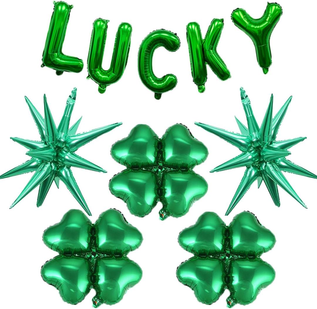 St Patricks Day Balloons Lucky Letter Balloon Banner Green Star Shamrock Foil Balloons Four Leaf Clover Balloon for Happy Saint Patrick Day Party Decoration Irish Festival Party Supplies