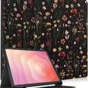 for Samsung Galaxy Tab S11 Case - Smart Folio Cover with Build-in Pencil Holder Women Girls Cute Design for Samsung S11 Tablet Case 11 Inch (SM-X730/X736/X736B) Cover,Retro Floral (Black Retro Flower)