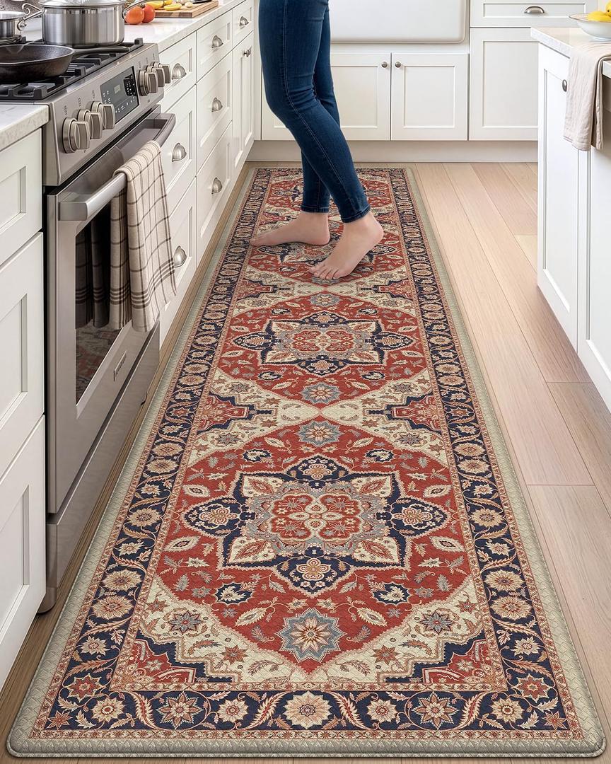 DEXI Kitchen Floor Mats Cushioned Anti Fatigue Runner Rug 23x107 Red/Black, 107"L x 23"W x 0.4"Th