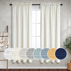 Mrs. Naturall 72 Inch Long Curtains for Living Room, Light Filtering Boho Semi Sheer Rod Pocket Linen Curtains 72 Inch Length 2 Panels Set for Glass French Door Bedroom, Cream Ivory