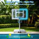 Large Pool Basketball Hoop Poolside with Super Bright LED Solar Lights, 32" Shatterproof Backboard & Adjustable Height Swimming Pool Basketball Hoop, Includes 2 Balls & Pump for Kids & Adults