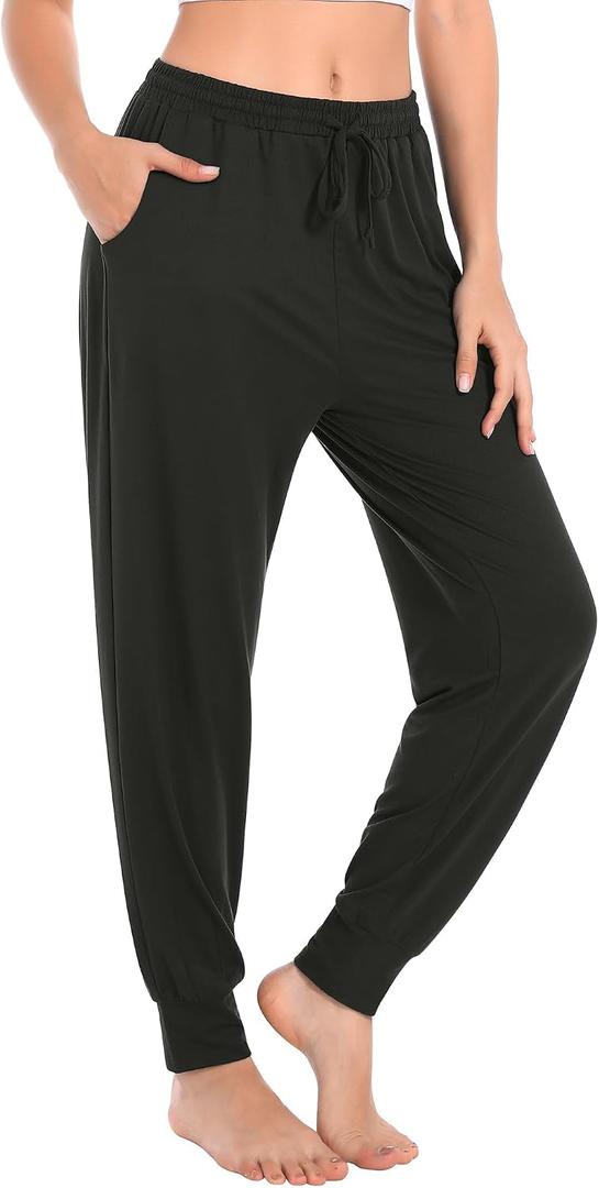 Envlon Womens Yoga Pants Loose Lightweight Workout Sweatpants Drawstring Comfy Joggers Casual Lounge Pants with Pockets (Black, M)