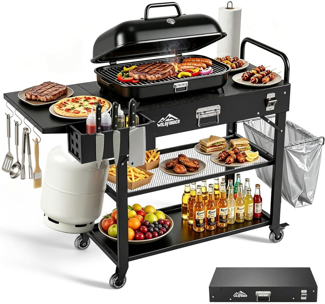 Leteuke Grill Cart for Blackstone Griddle, Portable Outdoor Grill Table
Foldable Cart Table with Wheels for Ninja, Griddle Stand Fit 17 Inch Or 22 Inch, BBQ Prep Tables with Seasoning Tray