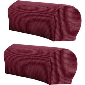 LINGXIYA Soft Stretch Plush Armrest Cover, Armrest Covers for Chairs/Sofas, Couch Arm Cover, Furniture Protector Armchair Slipcover for Recliner, Set of 2 (Wine Red)