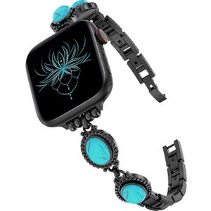 Moolia Turquoise Stone Bracelet Compatible with Apple Watch Band 42/41/40/38/46/45/44/49mm Women Metal Handmade Adjustable Replacement for iWatch Series 11 10 9 8 7 6 5 4 3 2 1 SE/Ultra1/2/3