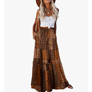 EARKOHA Womens Casual High Waist Tie Paisley Print Long Maxi Skirt with Pockets 2XL