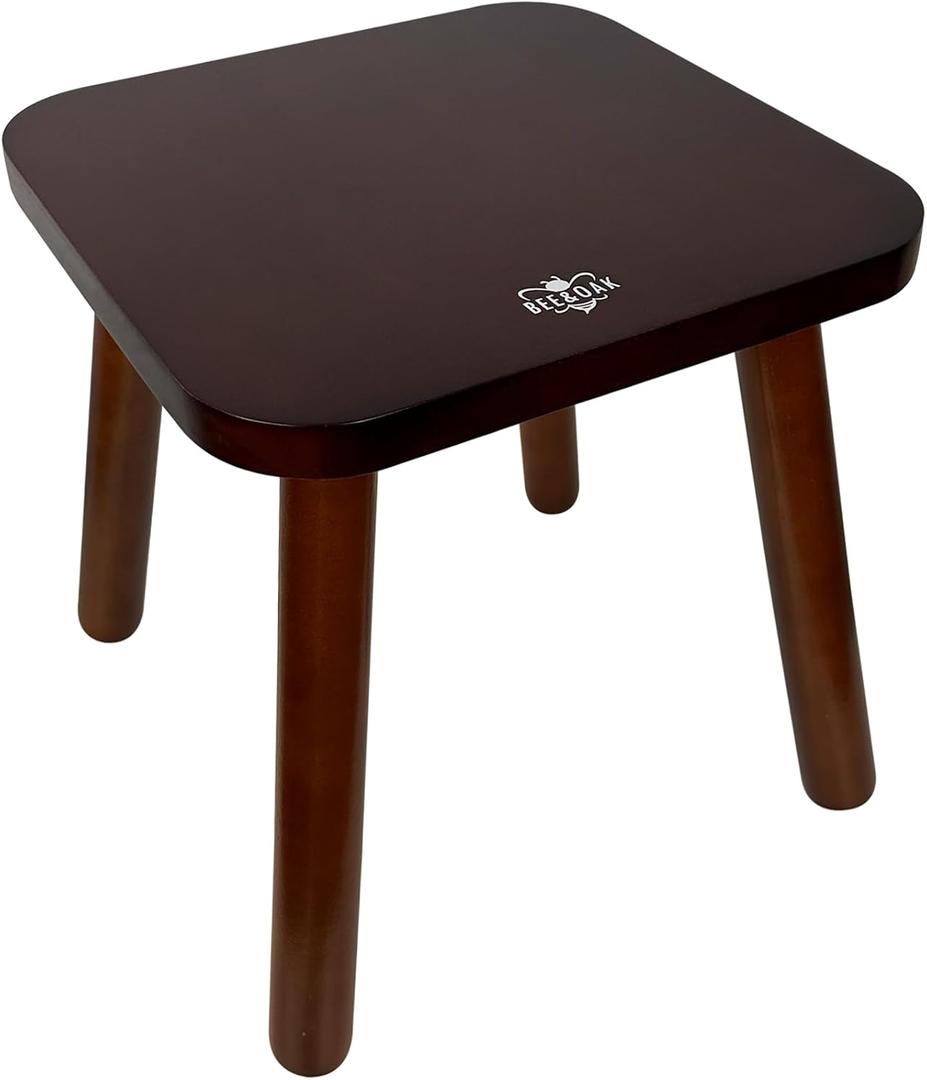 BEE&OAK 11 Inch Wooden Step Stools for Adults, Solid Rubber Wood Non-Slip Step Foot Stool, Heavy Duty 300 lbs One Step Stool for Bedroom, Bathroom, Kitchen, Outdoor (Dark-Walnut)