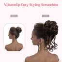 HOOJIH 2PCS Messy Bun Hair Piece, Tousled Updo With Tendrils Extensions, Wavy Curly Wrap Ponytail Hairpieces Scrunchies for Women HB010 Dasiy - Light Brown With Medium Golden Blonde