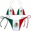 Mexico Flag Women Micro Sexy Bikini Bra Set Summer Beachwear Sexy Beach Two Pieces Bathing Suits Swimwear Blue Size Smal
