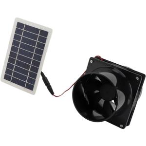 Aramox 6in Solar Powered Exhaust Fan, ABS Solar Panel Powered Fan Kit, Solar Exhaust Vent Fan Ventilator for Round Pipe for Pet House Chicken Coop RV Greenhouse