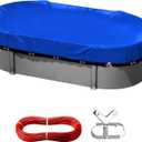 12x21 ft Oval Pool Cover for Above Ground Winter Pool,Rectangle Swimming Pools Covers,Heavy Duty Durable Tearproof Waterproof Anti-UV PE Material,Cold-Resistant Snowproof,Winch and Cable Set,Blue