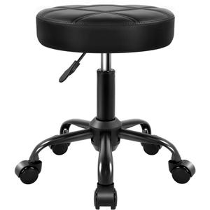 KKTONER Rolling Stool Chair PU Leather Height Adjustable Round Stool with Wheels Chair for Salon Spa Drafting Small (Black), 25.6" X 13.20" X 16.5"