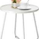 danpinera Outdoor Side Tables, Weather Resistant Steel Patio Side Table, Small Round Outdoor End Table Metal Side Table for Patio Yard Balcony Garden Bedside White