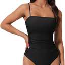 SUUKSESS Women Sexy One Piece Swimsuit Tummy Control Square Neck Bathing Suit (Black, L)