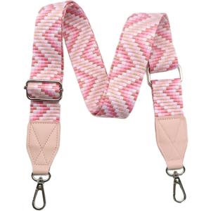 Adjustable Pink Purse Strap with Brown Leather End - 1.5" Wide Handbags, Camera, Guitar, Phone & Crossbody Bag Replacement Shoulder Straps(Silver Hardware)