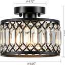 Crystal Ceiling Light, Black Flush Mount Ceiling Light Fixture, Flush Mount Chandelier, light Fixture for Hallway, Entryway, Bathroom; Laundry Room, Kitchen, 1 light, 9 Inch (Bulb NOT included)