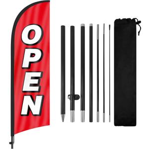 Feather Flag for Business with Pole and Ground Stake - 8ft Open Sign Advertising Banner
