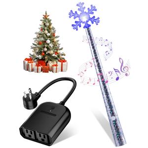 Magic Wand for Christmas Tree Light, Wireless Christmas Tree Wand Remote Control for Christmas String Lights and Decorations Lights Turn On and Off, Surprised for Kids Family Christmas Gift, 2 Sockets