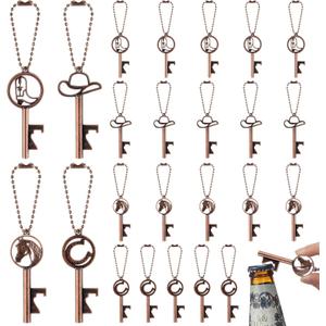 Moxweyeni 20 Pcs Cowboy Bottle Opener Set Cowboy Hat Boot Horse Horseshoe Vintage Rustic Boot Keychain Beaded Chain Western Theme Gift for Derby Wedding Birthday Anniversary Party Favors for Guest