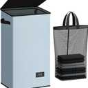 SOLEDI Laundry Hamper with Lid 100L Large & Tall Collapsible Laundry Basket, Clothes Hamper with Bag Removable Easy to Carry, Dirty Hampers for Bedroom, Bathroom, Dorm, College, Blue Grey