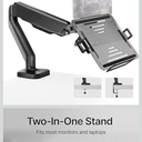 monTEK Laptop Arm Mount for Desk, 2-in-1 Monitor & Laptop Stand with Adjustable Laptop Tray, Fits Max 18" Notebook and 32" Screen, Aluminum Single Monitor Holder with VESA 75/100, Clamp/Grommet, Black