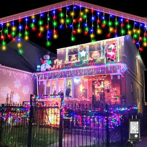 Icicle Christmas Lights Outdoor, 66ft 640 LED Icicle Lights for Outside, Plug in Twinkle Light Indoor with 8 Modes Timer Waterproof for House Holiday Decor Wedding Christmas Decorations (Multicolor)