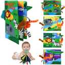 Baby Books Toys 0-12 Months with Teether, Tummy Time Crinkle Sensory Toys, High Contrast Touch & Feel Soft Book, Early Learning Infant Toys, Shower Gift for Boys Girls (Jungle Animal)