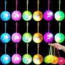 Civaner 24 Pcs Light up Balls LED Flashing Spiky Bouncy Balls 2.56 Inch Sensory Toys Bulk Light up with Rope Flash Squeaky Rubber Fidget Toy Spiky Party Favors for Rewards Gifts, 6 Colors