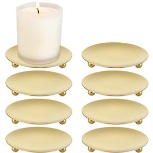 CYEAH 8 Pcs Gold Decorative Iron Plate Candle Holder, 4 in Candle Stand Candle Plate, Small Candle Tray, Iron Candle Holder Plate Metal Candle Stand for Coffee Table Decor, Wedding, Party, Home Decor