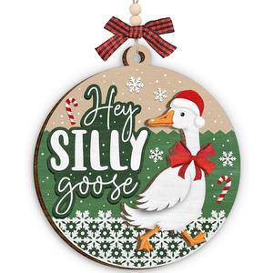 4 x Goose Christmas Ornament 2025 - Goose Gifts for Men Women, Wooden Xmas Funny Gifts for Friends Coworkers Family, Hey Silly Gooses Funny Christmas Ornaments for Tree Decorations