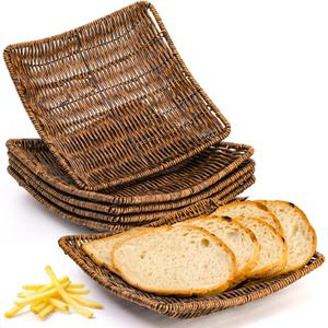 Yesland 4 Pack Imitation Wicker Bread Baskets, 9 x 9 Inch Square Bread Baskets for Serving Fast Food Baskets Fruit Baskets Gift Baskets for Breakfast, Snacks Home, Restaurant, Bakery Tabletop, Brown
